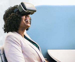 Woman wearing virtual reality glasses