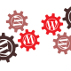Zahnräder mit dem WordPress Logo, die ineinander greifen